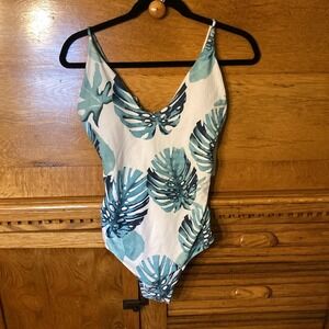 Ekouaer Tropical Boho Monstera Leaf One Piece Swimsuit XL NEW Modern‎ Coastal